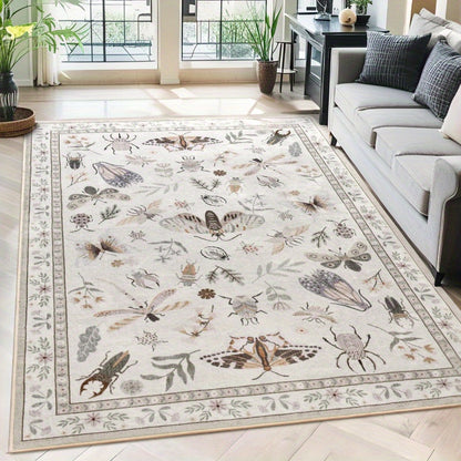 Washable Area Rugs for Living Room, Modern Print Rug for Bedroom Non Slip Floral Vintage Print Rug Low Pile Carpet for Dining Playroom Home Decor, Sage Green\u002F Dark Green\u002F Black\u002F Beige, 4×6\u002F 5×7\u002F 6×9 Feet