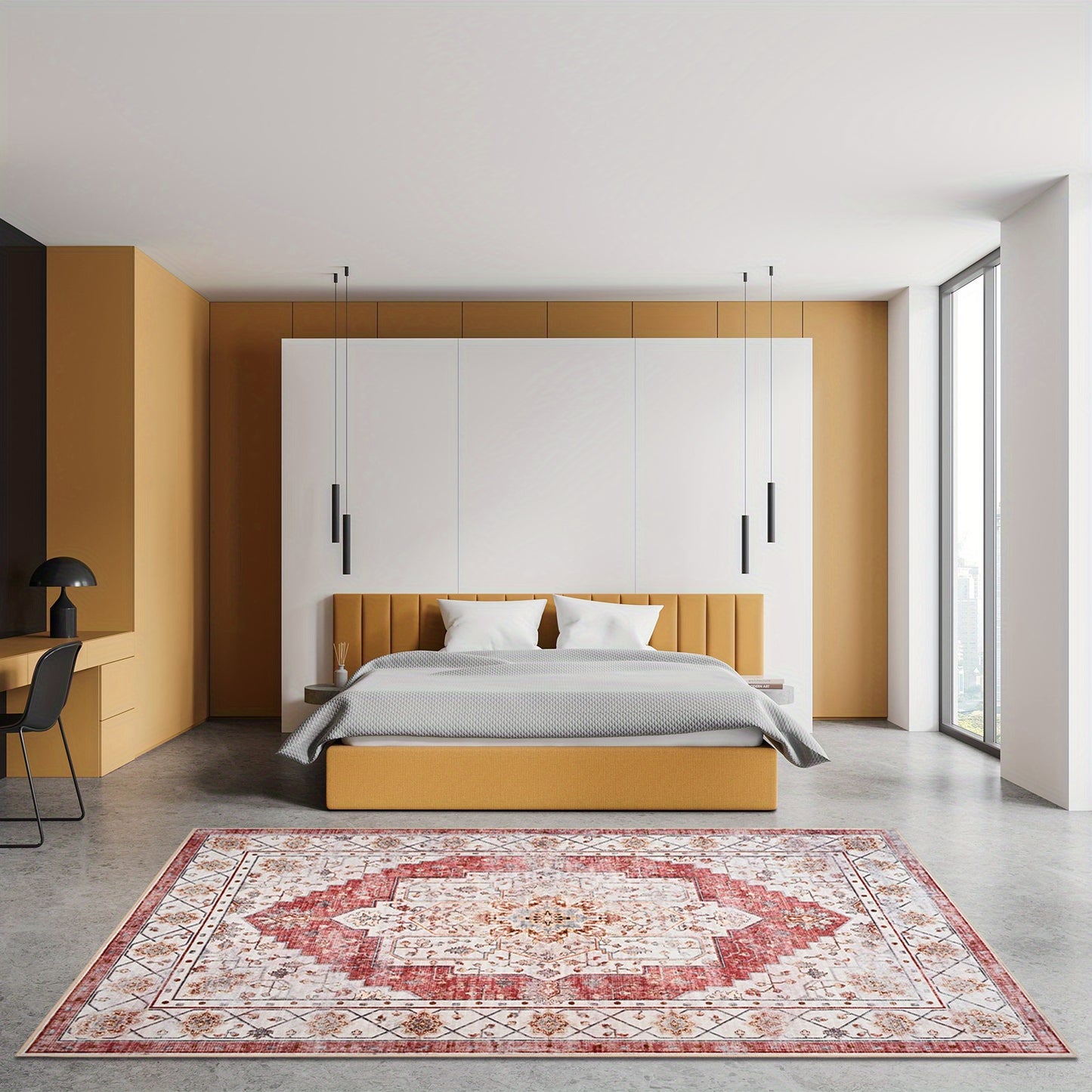 Bohemian Tribal Faux Furry Print Mat - Machine Washable Anti-Slip Indoor Mat, Traditional Design with Vibrant Colors, Durable TPR & Polyester Blend for Living Room, Bedroom, Office, Porch Entryway Home Decor, Bedroom Enhancement