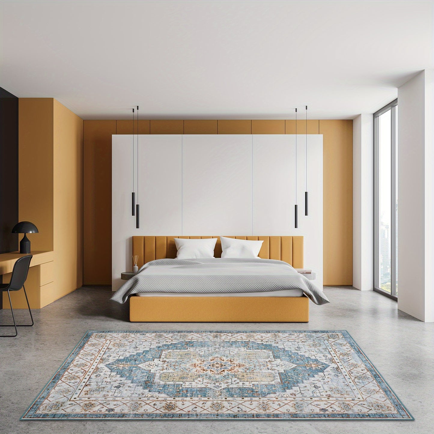 Bohemian Tribal Faux Furry Print Mat - Machine Washable Anti-Slip Indoor Mat, Traditional Design with Vibrant Colors, Durable TPR & Polyester Blend for Living Room, Bedroom, Office, Porch Entryway Home Decor, Bedroom Enhancement