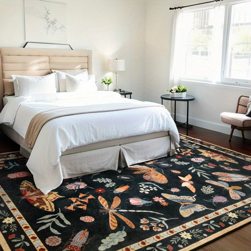 Washable Area Rugs for Living Room, Modern Print Rug for Bedroom Non Slip Floral Vintage Print Rug Low Pile Carpet for Dining Playroom Home Decor, Sage Green\u002F Dark Green\u002F Black\u002F Beige, 4×6\u002F 5×7\u002F 6×9 Feet