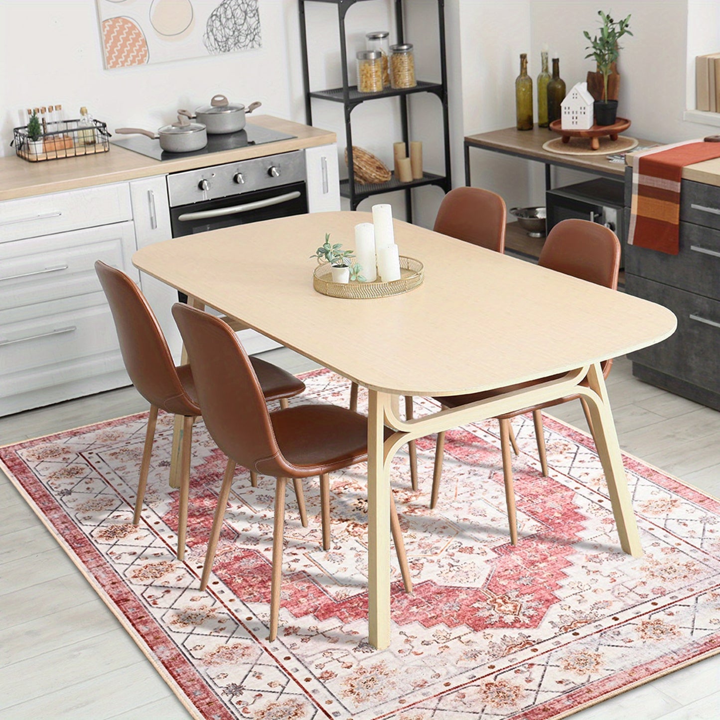 Bohemian Tribal Faux Furry Print Mat - Machine Washable Anti-Slip Indoor Mat, Traditional Design with Vibrant Colors, Durable TPR & Polyester Blend for Living Room, Bedroom, Office, Porch Entryway Home Decor, Bedroom Enhancement