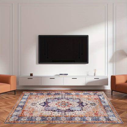 Bohemian Tribal Faux Furry Print Mat - Machine Washable Anti-Slip Indoor Mat, Traditional Design with Vibrant Colors, Durable TPR & Polyester Blend for Living Room, Bedroom, Office, Porch Entryway Home Decor, Bedroom Enhancement