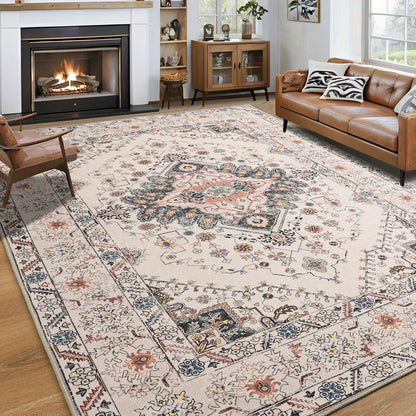 Floral Printed Carpet, Bohemian Style Carpet, Washable Carpet Anti-Slip Indoor Entrance Carpet, Bohemian Tribal Kitchen Carpet, Vintage Traditional Carpet, Suitable for Living Room, Bedroom, Office And Porch Front Door Entrance, Home Decoration