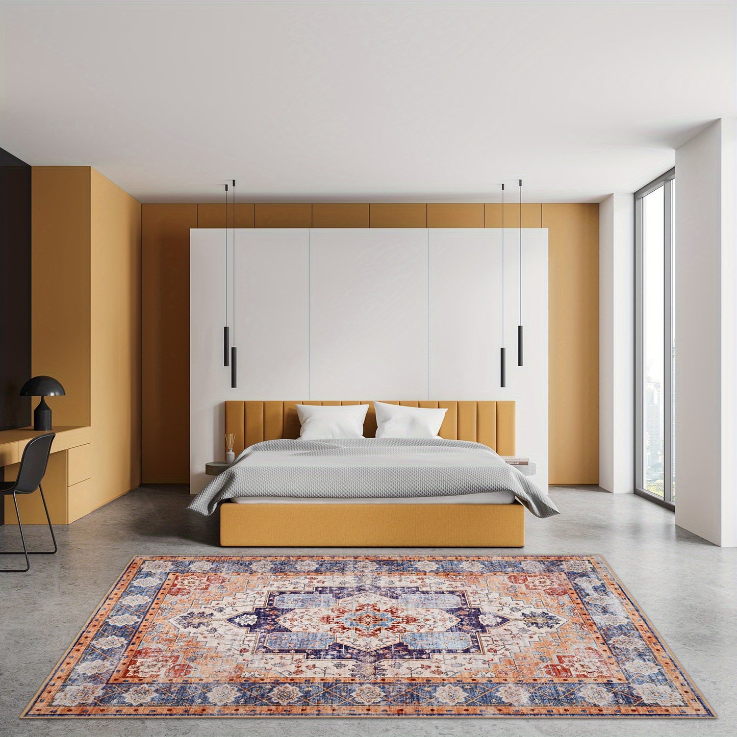 Bohemian Tribal Faux Furry Print Mat - Machine Washable Anti-Slip Indoor Mat, Traditional Design with Vibrant Colors, Durable TPR & Polyester Blend for Living Room, Bedroom, Office, Porch Entryway Home Decor, Bedroom Enhancement