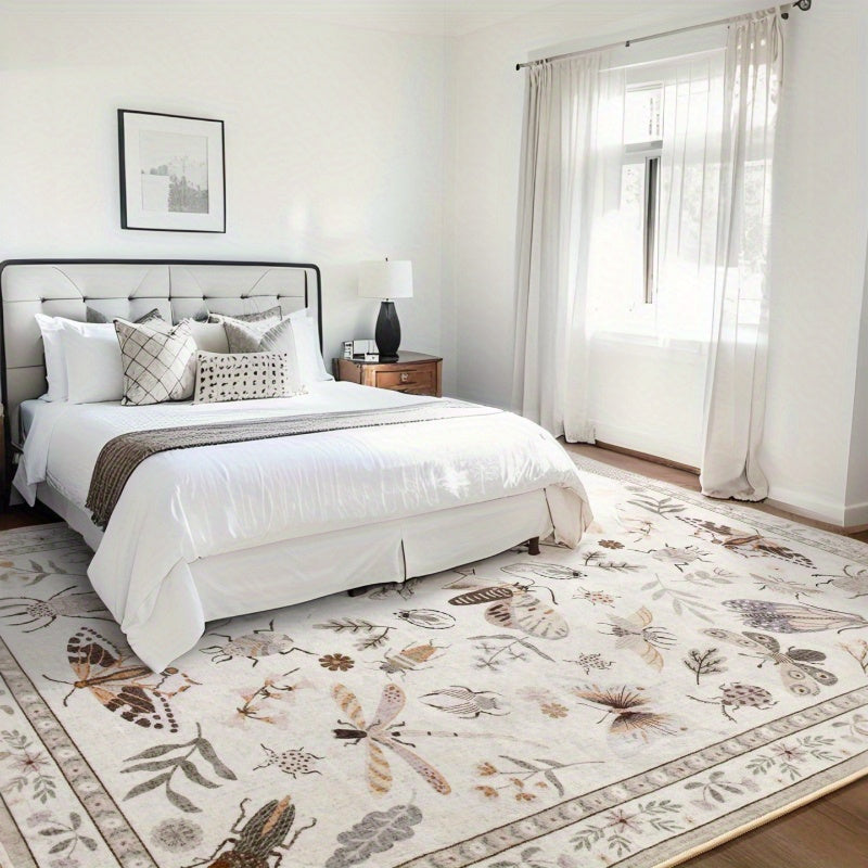 Washable Area Rugs for Living Room, Modern Print Rug for Bedroom Non Slip Floral Vintage Print Rug Low Pile Carpet for Dining Playroom Home Decor, Sage Green\u002F Dark Green\u002F Black\u002F Beige, 4×6\u002F 5×7\u002F 6×9 Feet