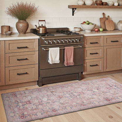 1pc Vintage Floral Mat - Non-Slip, Machine Washable Low Pile Runner for Kitchen, Living Room, Bedroom, Dining Room, Playroom - Boho Style 2x3 Entryway Mat, 2x6 Runner, 8x10 Large Area Indoor Mat - Kids & Pets Friendly In Beige, Green, Black & Pink