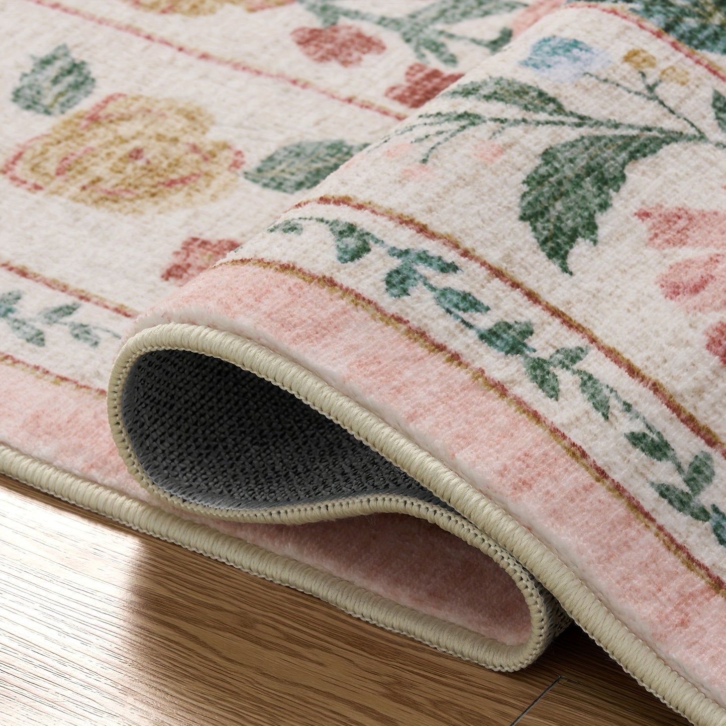 1pc Vintage Floral Mat - Non-Slip, Machine Washable Low Pile Runner for Kitchen, Living Room, Bedroom, Dining Room, Playroom - Boho Style 2x3 Entryway Mat, 2x6 Runner, 8x10 Large Area Indoor Mat - Kids & Pets Friendly In Beige, Green, Black & Pink