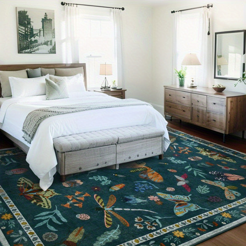 Washable Area Rugs for Living Room, Modern Print Rug for Bedroom Non Slip Floral Vintage Print Rug Low Pile Carpet for Dining Playroom Home Decor, Sage Green\u002F Dark Green\u002F Black\u002F Beige, 4×6\u002F 5×7\u002F 6×9 Feet