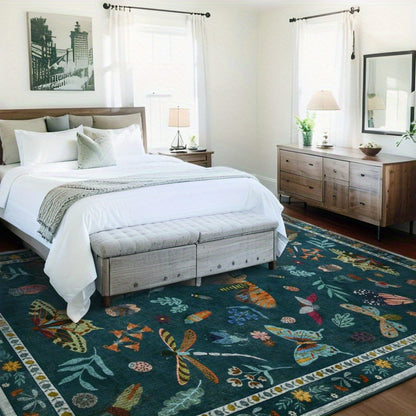 Washable Area Rugs for Living Room, Modern Print Rug for Bedroom Non Slip Floral Vintage Print Rug Low Pile Carpet for Dining Playroom Home Decor, Sage Green\u002F Dark Green\u002F Black\u002F Beige, 4×6\u002F 5×7\u002F 6×9 Feet