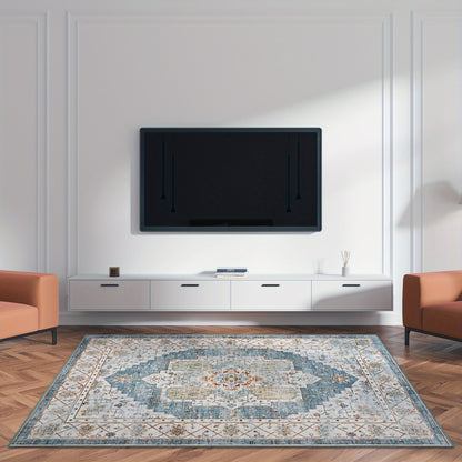 Bohemian Tribal Faux Furry Print Mat - Machine Washable Anti-Slip Indoor Mat, Traditional Design with Vibrant Colors, Durable TPR & Polyester Blend for Living Room, Bedroom, Office, Porch Entryway Home Decor, Bedroom Enhancement