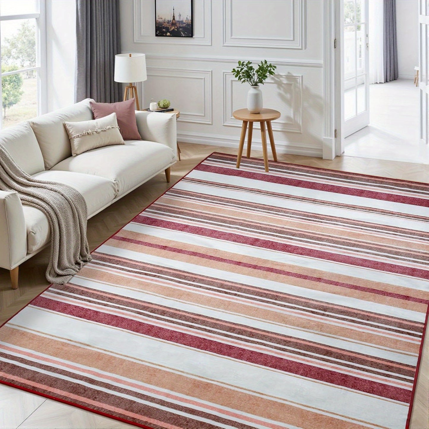 Area Mat, short pile striped vintage Mat, 5x8\u002F6×9 feet, red\u002Fgrey\u002Fblue\u002Fgreen, washable non-slip Mat, retro stripe print Mat, suitable for dining room, bedroom, wedding gift, home decor