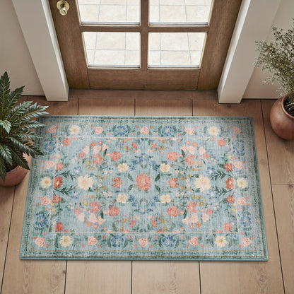 1pc Vintage Floral Mat - Non-Slip, Machine Washable Low Pile Runner for Kitchen, Living Room, Bedroom, Dining Room, Playroom - Boho Style 2x3 Entryway Mat, 2x6 Runner, 8x10 Large Area Indoor Mat - Kids & Pets Friendly In Beige, Green, Black & Pink