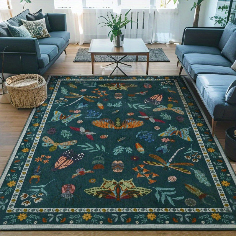 Washable Area Rugs for Living Room, Modern Print Rug for Bedroom Non Slip Floral Vintage Print Rug Low Pile Carpet for Dining Playroom Home Decor, Sage Green\u002F Dark Green\u002F Black\u002F Beige, 4×6\u002F 5×7\u002F 6×9 Feet