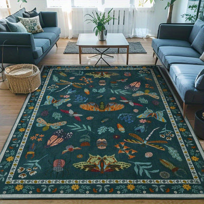 Washable Area Rugs for Living Room, Modern Print Rug for Bedroom Non Slip Floral Vintage Print Rug Low Pile Carpet for Dining Playroom Home Decor, Sage Green\u002F Dark Green\u002F Black\u002F Beige, 4×6\u002F 5×7\u002F 6×9 Feet