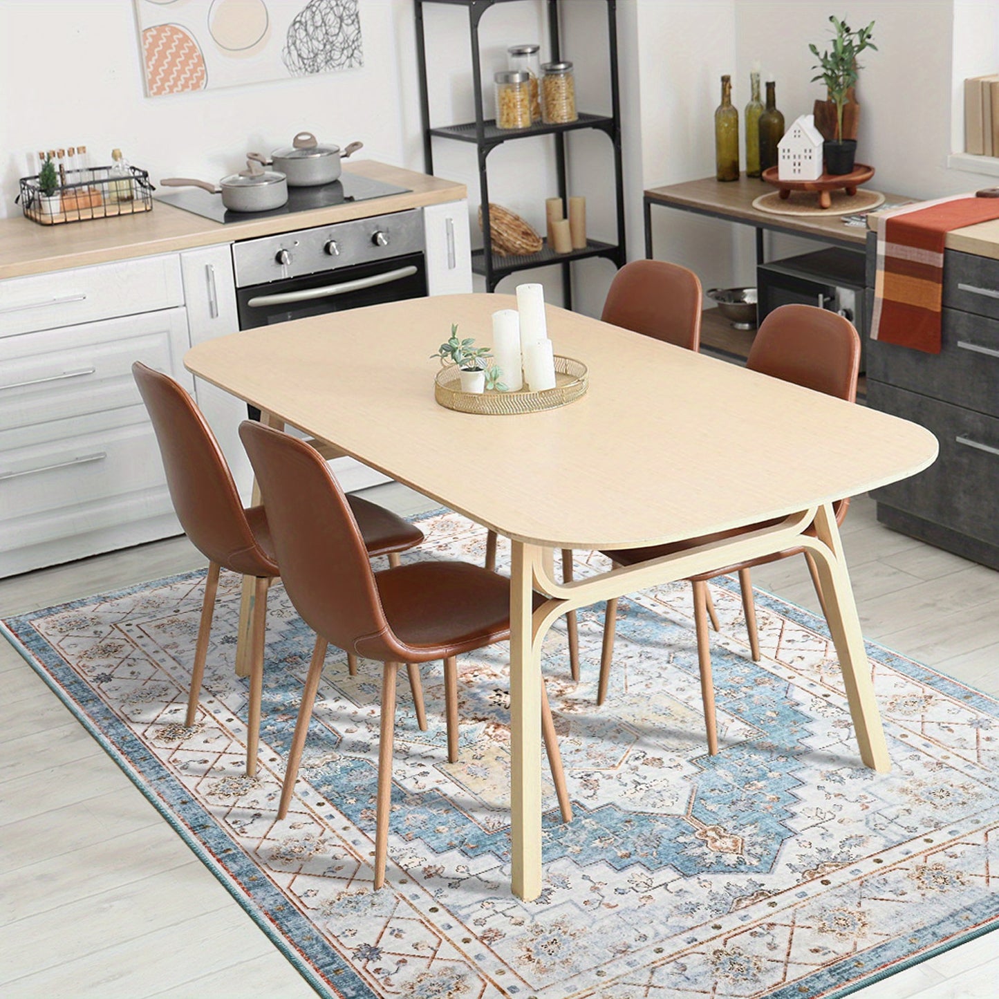 Bohemian Tribal Faux Furry Print Mat - Machine Washable Anti-Slip Indoor Mat, Traditional Design with Vibrant Colors, Durable TPR & Polyester Blend for Living Room, Bedroom, Office, Porch Entryway Home Decor, Bedroom Enhancement