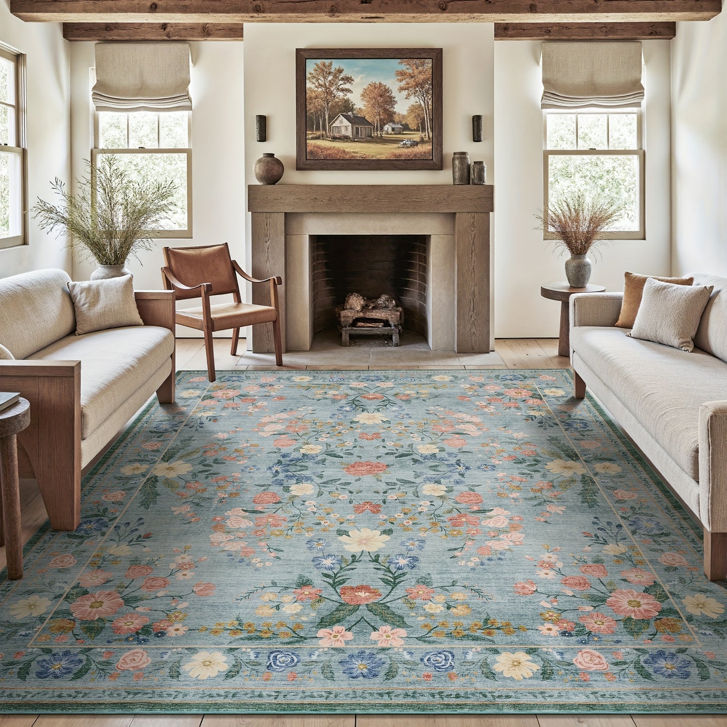 1pc Vintage Floral Mat - Non-Slip, Machine Washable Low Pile Runner for Kitchen, Living Room, Bedroom, Dining Room, Playroom - Boho Style 2x3 Entryway Mat, 2x6 Runner, 8x10 Large Area Indoor Mat - Kids & Pets Friendly In Beige, Green, Black & Pink