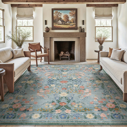 1pc Vintage Floral Mat - Non-Slip, Machine Washable Low Pile Runner for Kitchen, Living Room, Bedroom, Dining Room, Playroom - Boho Style 2x3 Entryway Mat, 2x6 Runner, 8x10 Large Area Indoor Mat - Kids & Pets Friendly In Beige, Green, Black & Pink