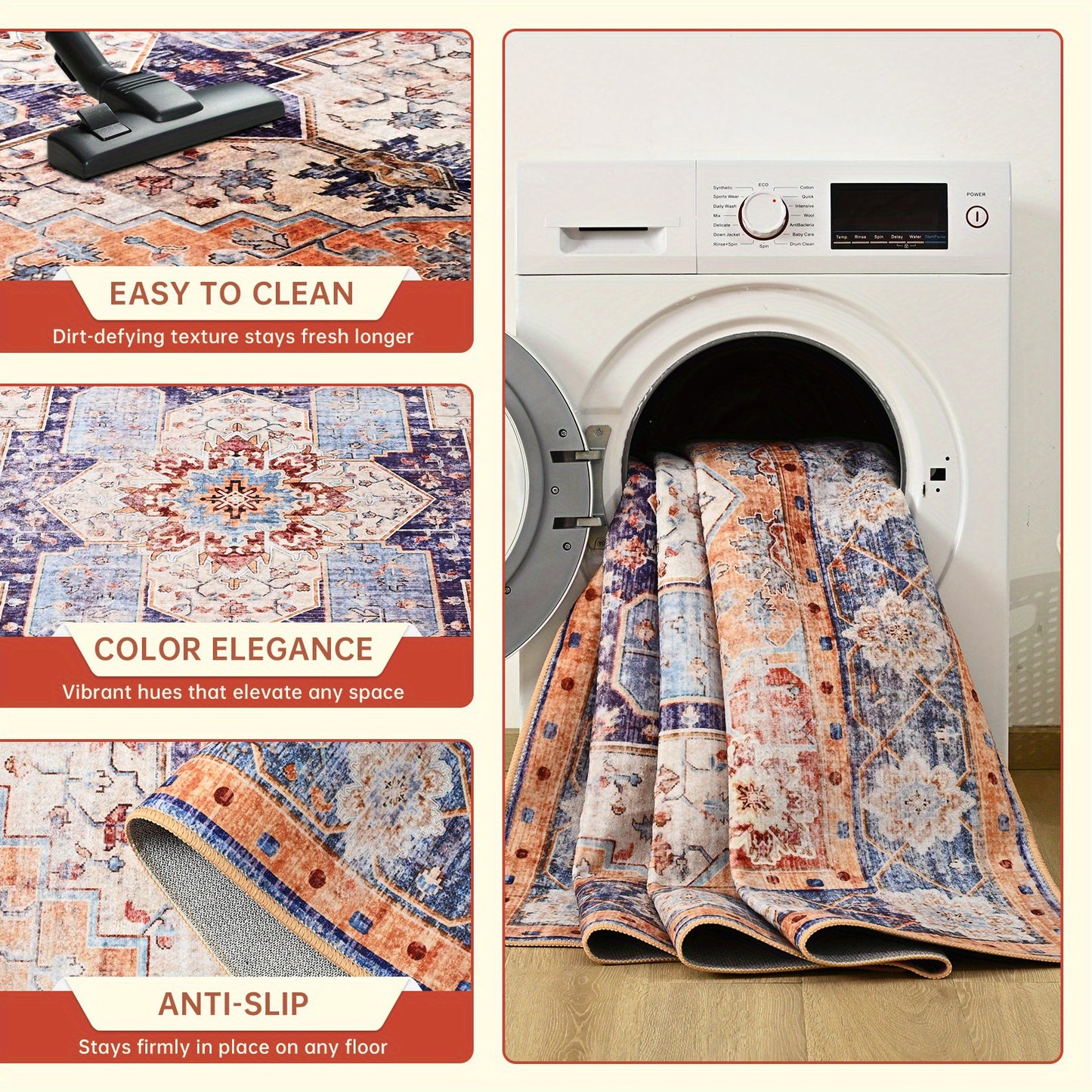 Bohemian Tribal Faux Furry Print Mat - Machine Washable Anti-Slip Indoor Mat, Traditional Design with Vibrant Colors, Durable TPR & Polyester Blend for Living Room, Bedroom, Office, Porch Entryway Home Decor, Bedroom Enhancement