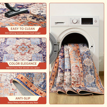 Bohemian Tribal Faux Furry Print Mat - Machine Washable Anti-Slip Indoor Mat, Traditional Design with Vibrant Colors, Durable TPR & Polyester Blend for Living Room, Bedroom, Office, Porch Entryway Home Decor, Bedroom Enhancement