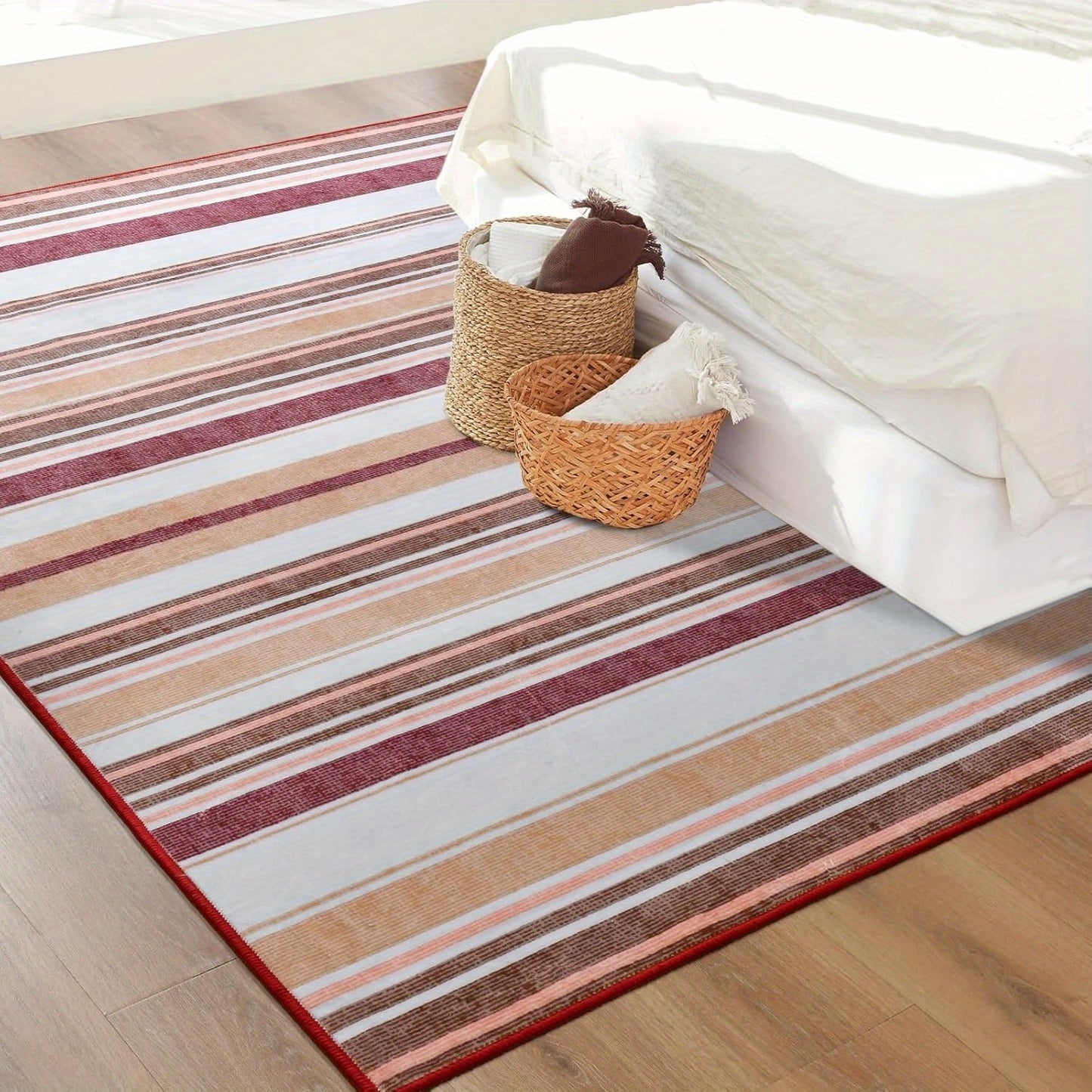 Area Mat, short pile striped vintage Mat, 5x8\u002F6×9 feet, red\u002Fgrey\u002Fblue\u002Fgreen, washable non-slip Mat, retro stripe print Mat, suitable for dining room, bedroom, wedding gift, home decor