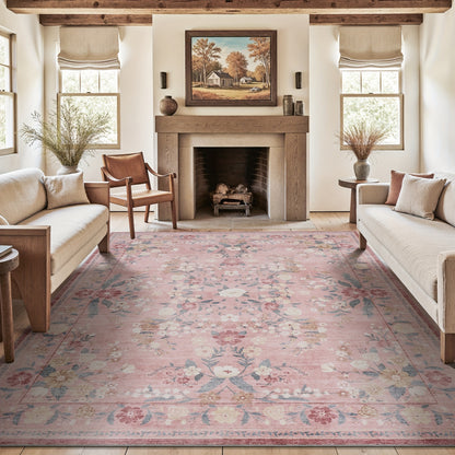 1pc Vintage Floral Mat - Non-Slip, Machine Washable Low Pile Runner for Kitchen, Living Room, Bedroom, Dining Room, Playroom - Boho Style 2x3 Entryway Mat, 2x6 Runner, 8x10 Large Area Indoor Mat - Kids & Pets Friendly In Beige, Green, Black & Pink