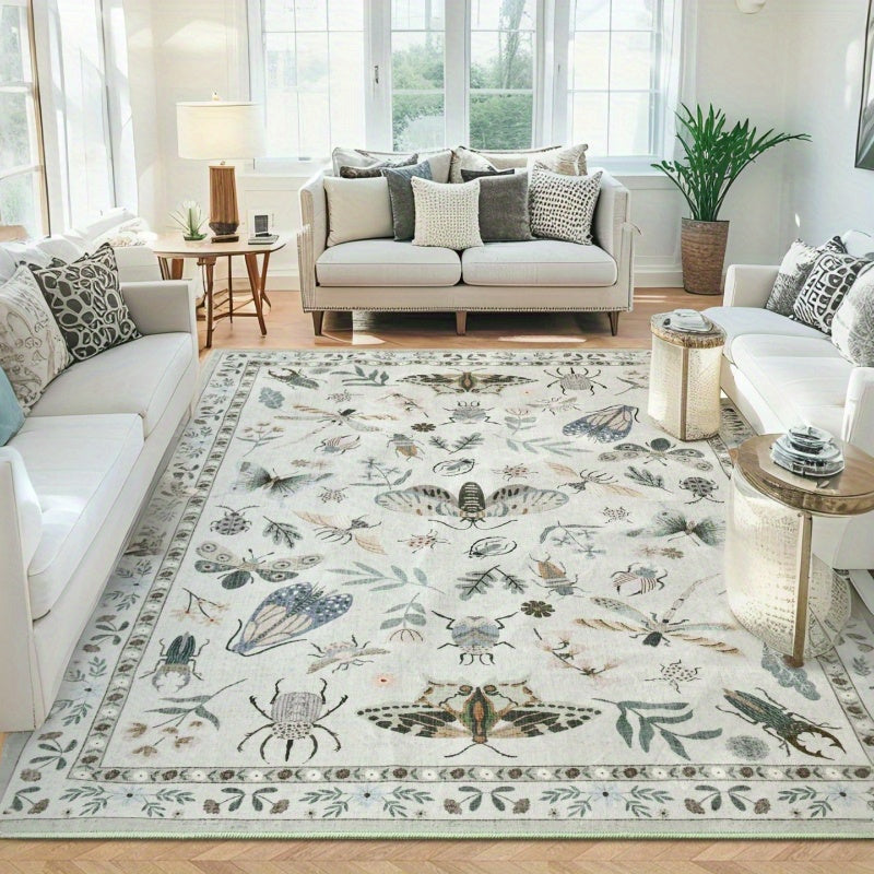 Washable Area Rugs for Living Room, Modern Print Rug for Bedroom Non Slip Floral Vintage Print Rug Low Pile Carpet for Dining Playroom Home Decor, Sage Green\u002F Dark Green\u002F Black\u002F Beige, 4×6\u002F 5×7\u002F 6×9 Feet
