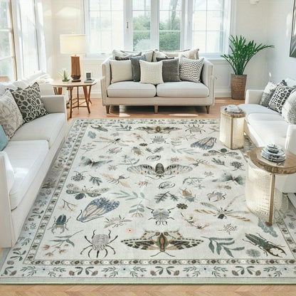 Washable Area Rugs for Living Room, Modern Print Rug for Bedroom Non Slip Floral Vintage Print Rug Low Pile Carpet for Dining Playroom Home Decor, Sage Green\u002F Dark Green\u002F Black\u002F Beige, 4×6\u002F 5×7\u002F 6×9 Feet