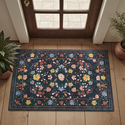 1pc Vintage Floral Mat - Non-Slip, Machine Washable Low Pile Runner for Kitchen, Living Room, Bedroom, Dining Room, Playroom - Boho Style 2x3 Entryway Mat, 2x6 Runner, 8x10 Large Area Indoor Mat - Kids & Pets Friendly In Beige, Green, Black & Pink