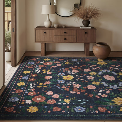 1pc Vintage Floral Mat - Non-Slip, Machine Washable Low Pile Runner for Kitchen, Living Room, Bedroom, Dining Room, Playroom - Boho Style 2x3 Entryway Mat, 2x6 Runner, 8x10 Large Area Indoor Mat - Kids & Pets Friendly In Beige, Green, Black & Pink